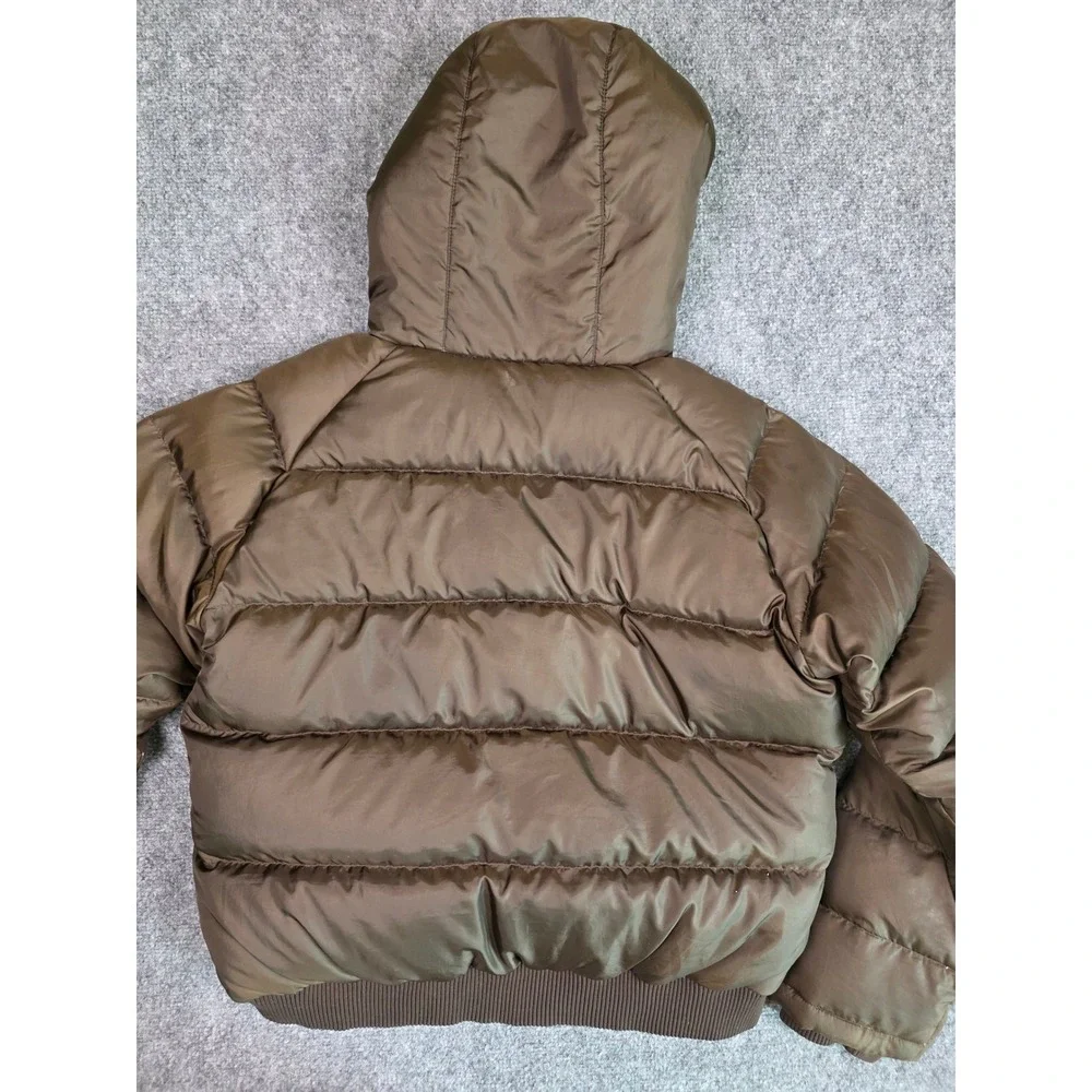 Ralph Lauren Polo Jeans Puffer Jacket Womens L Brown Down Faux Fur Hood Bomber‎